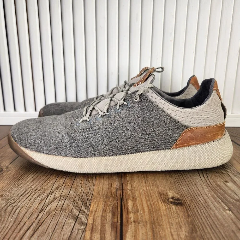 Olukai Nanea Li Mens Sz 10.5 Gray Canvas Casual Urban Sneakers Shoes 10485-LRLR